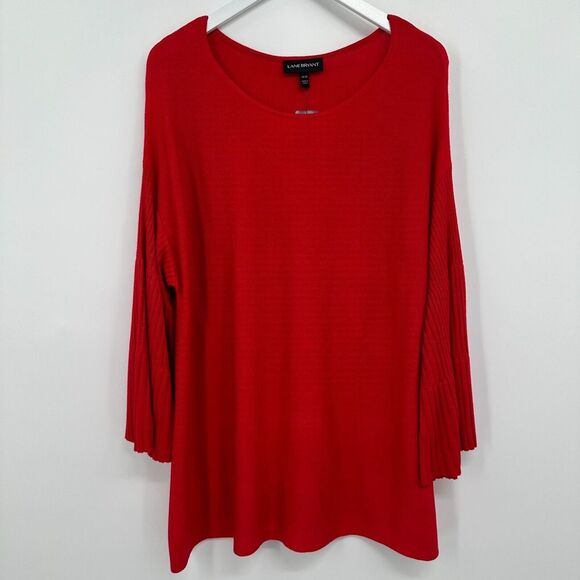 Lane Bryant Sweater Pullover Size 18 20 Stretch Knit‎ Long Bell Sleeves New Red - Picture 1 of 13